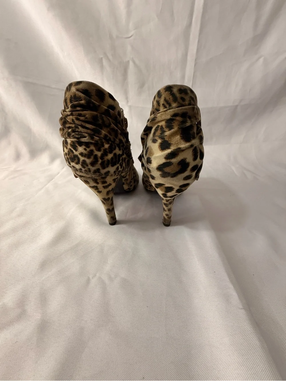 Glaze Leopard Print Ruched Ankle Booties in Tan and Black
